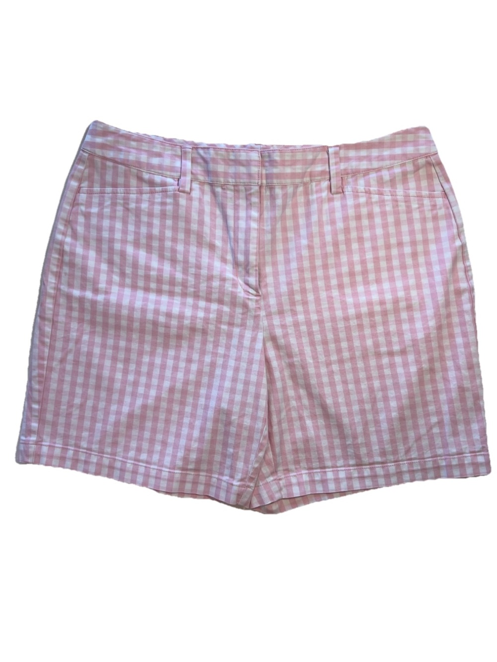 Lands’ End Pink‎ Gingham Mid Rise Shorts 12 Tall Preppy Summer